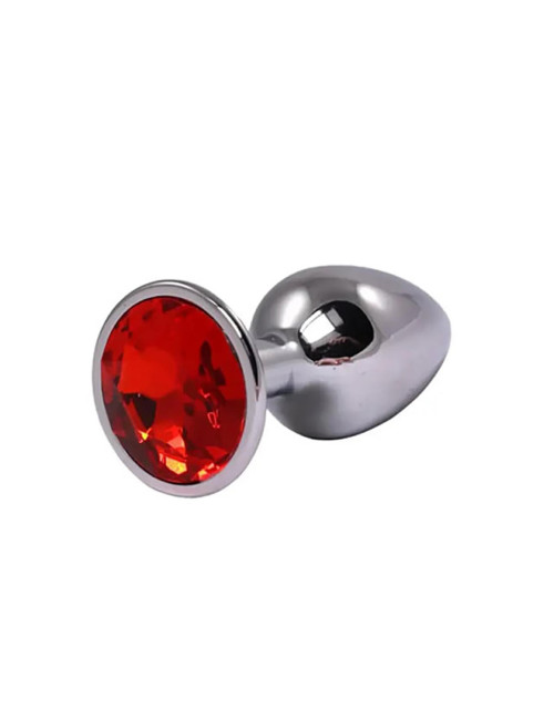 Silver Large Butt Plug z Czerwonym Diamentem – Analny plug, 9 cm, bezniklowy