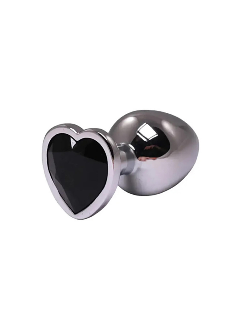 Korek analny w kształcie serca, srebrny z czarnym kryształem - butt plug medium