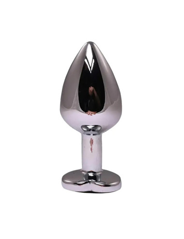 Silver medium heart-shaped butt plug with black crystal