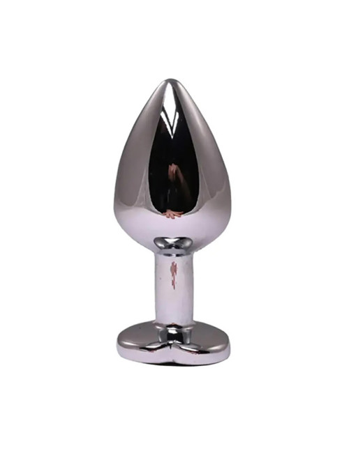 Korek analny w kształcie serca, srebrny z czarnym kryształem - butt plug medium