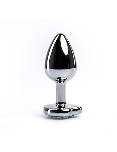 Silver medium heart-shaped butt plug with white crystal