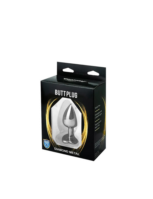 Silver medium heart-shaped butt plug with white crystal