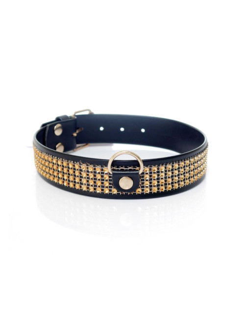 Fetish B Series Collar z kryształkami złotymi 3 cm - Zabawki BDSM Kagańce