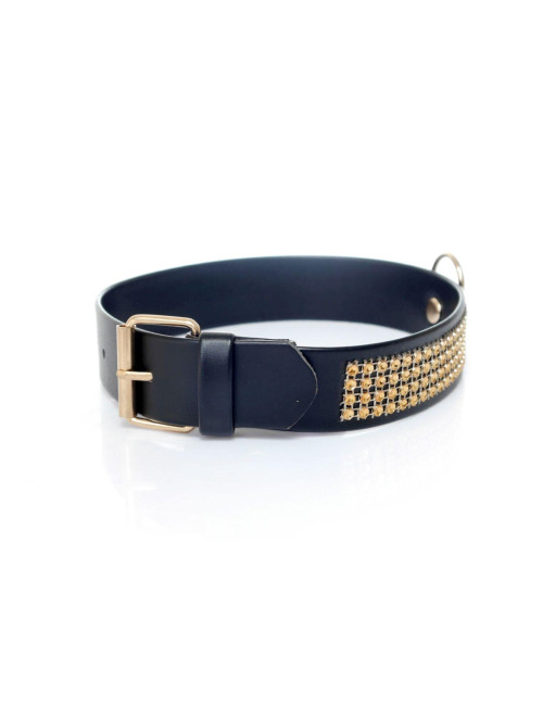 Fetish B Series Złoty Kołnierz BDSM z Kryształkami 3 cm