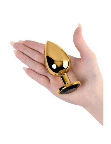 Gold anal plug TOYFA Metal with pink round-shaped gem