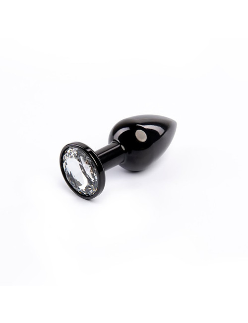 Black Butt Plug z Białym Diamentem - Plug Analny, stal wolna od niklu, 7 cm