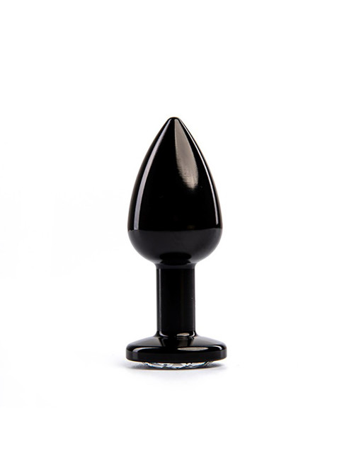 Black Butt Plug z Białym Diamentem - Plug Analny, stal wolna od niklu, 7 cm
