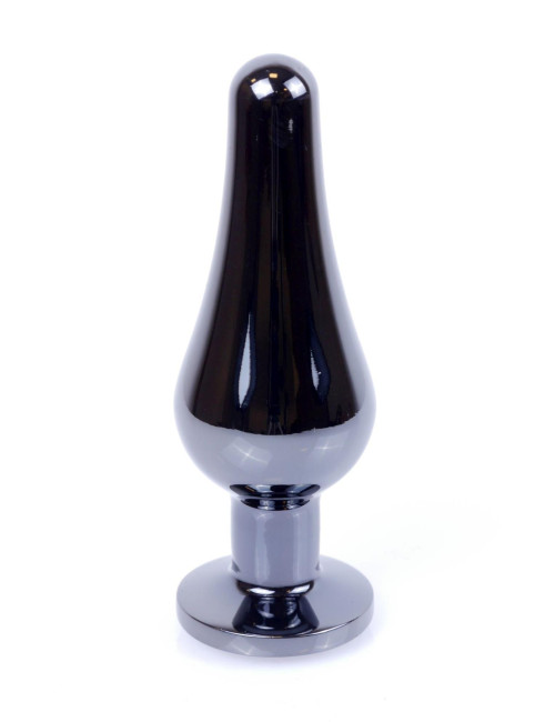 B - Series HeavyFun Metalowy Plug Analny z Czarnym Kryształem Dark Silver