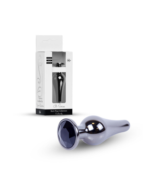 B - Series HeavyFun Metalowy Plug Analny z Czarnym Kryształem Dark Silver