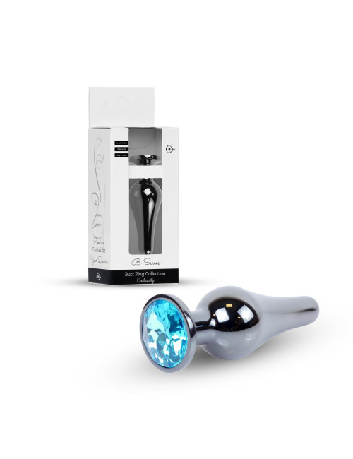 B - Series HeavyFun Metalowy Plug Analny z Jasnoniebieskim Kryształem