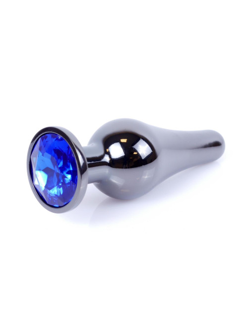 B - Series HeavyFun Metalowy Plug Analny z Ciemnoniebieskim Kryształem