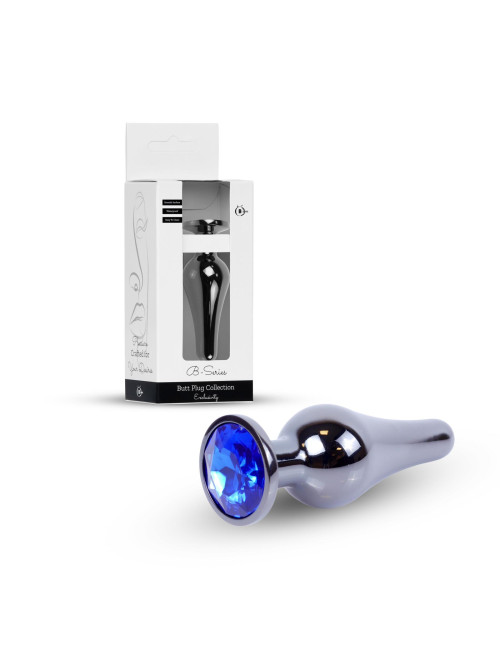 B - Series HeavyFun Metalowy Plug Analny z Ciemnoniebieskim Kryształem