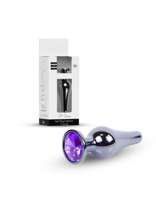 B - Series HeavyFun Metalowy Plug Analny z Fioletowym Kryształem Dark Silver