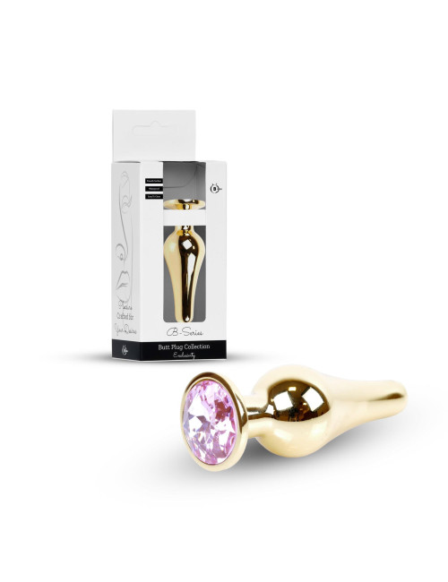 B - Series HeavyFun Metalowy Plug Analny z Różowym Kryształem Gold