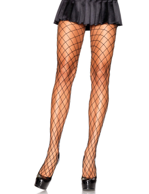 Leg Avenue Diamond Fishnet Pantyhose - Czarne rajstopy w siateczkę