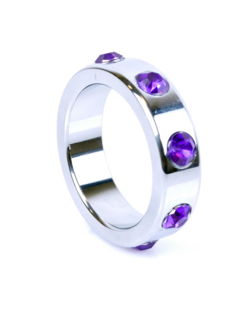 Pierścień-Metal Cock Ring with Purple Diamonds Large