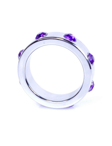 Pierścień-Metal Cock Ring with Purple Diamonds Large