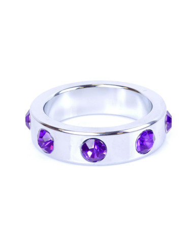 Pierścień-Metal Cock Ring with Purple Diamonds Large