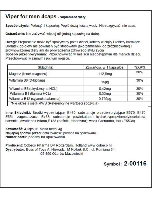 Cobeco Viper - Suplement Diety na Potencję 4 Kapsułki