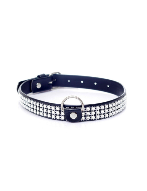 Fetish B Series Collar z kryształkami 2 cm srebrna - Obroża BDSM, Kagańce