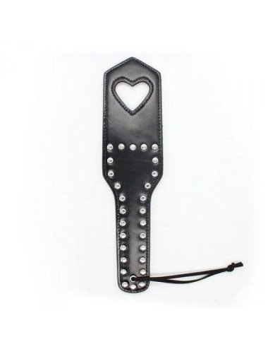 Pejcz-Paletta Heart Paddle Black - Bicz BDSM z serduszkiem, skóra, bezpieczne ciało