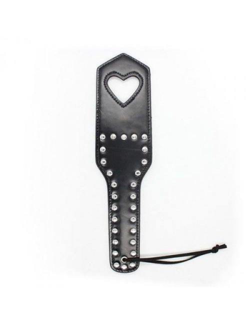 Pejcz-Paletta Heart Paddle Black - Bicz BDSM z serduszkiem, skóra, bezpieczne ciało