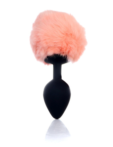Plug anal silikonowy z biżuterią analną Bunny Tail Black-Peach bezpieczny ergonomiczny