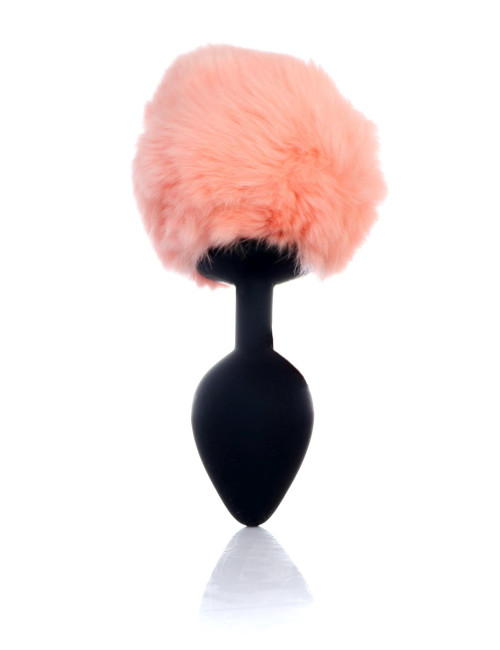 B - Series HeavyFun Silikonowy Plug Analny Bunny Tail Czarno-Brzoskwiniowy