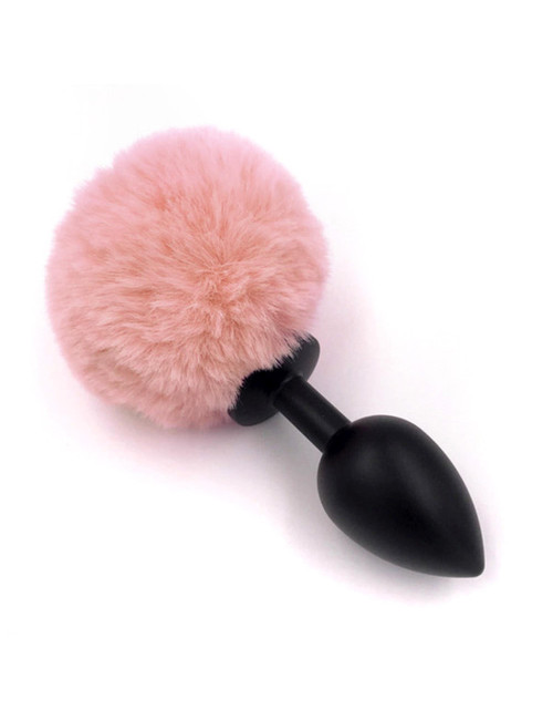 B - Series HeavyFun Silikonowy Plug Analny Bunny Tail Czarno-Brzoskwiniowy