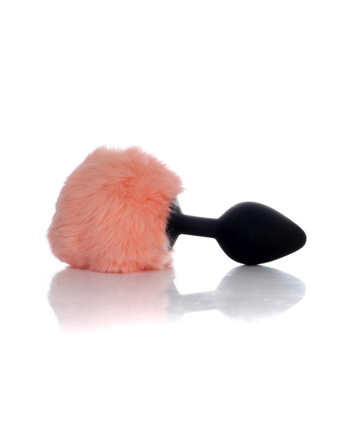 B - Series HeavyFun Silikonowy Plug Analny Bunny Tail Czarno-Brzoskwiniowy