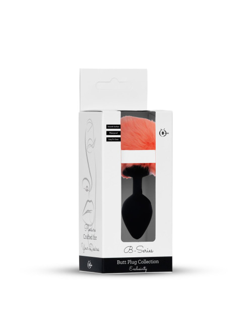 B - Series HeavyFun Silikonowy Plug Analny Bunny Tail Czarno-Brzoskwiniowy