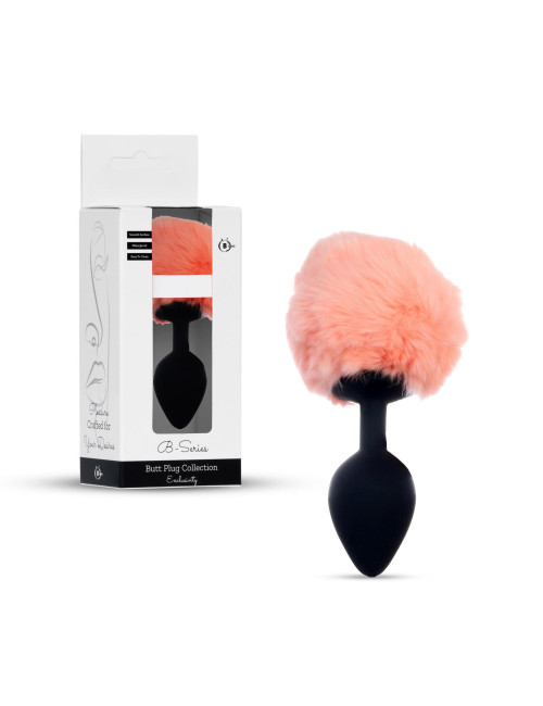 B - Series HeavyFun Silikonowy Plug Analny Bunny Tail Czarno-Brzoskwiniowy
