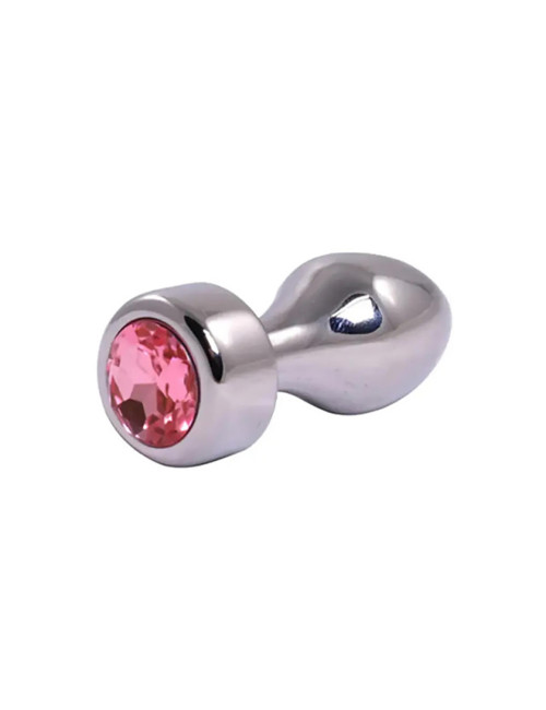 Fantasy Srebrny Butt Plug z Różowym Kryształem 7,7 cm