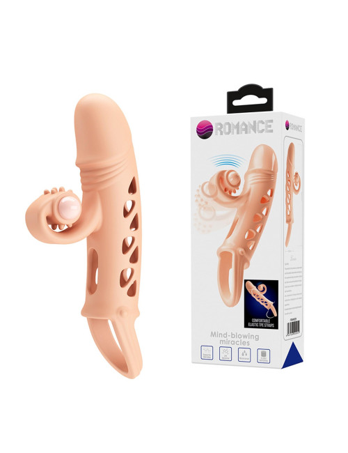 ROMANCE - Penis sleeve,  TPE material,vibration, battery LR41*3, Flesh