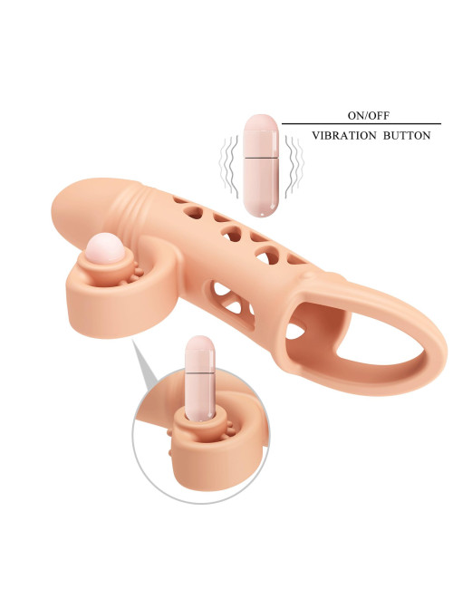 ROMANCE - Penis sleeve,  TPE material,vibration, battery LR41*3, Flesh