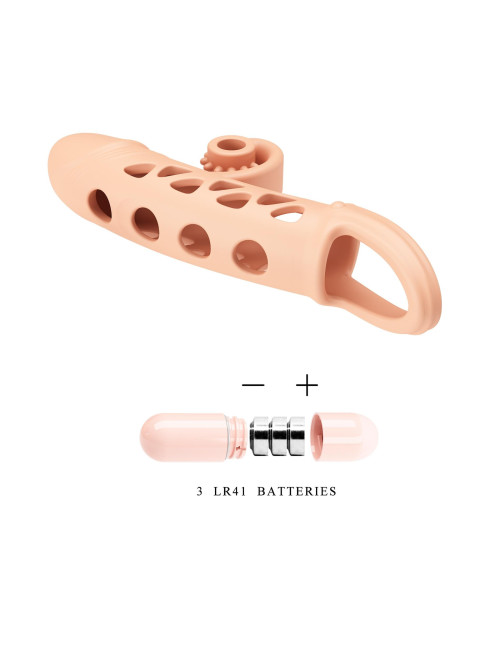 ROMANCE - Penis sleeve,  TPE material,vibration, battery LR41*3, Flesh