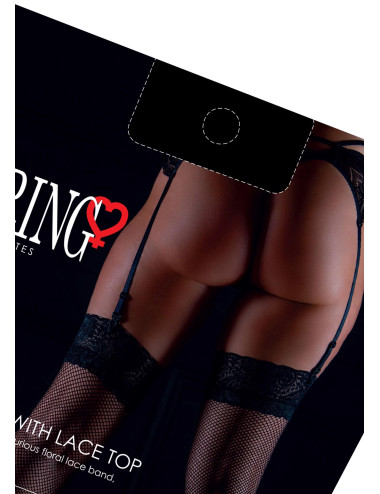 Net Stockings with Lace Top Black