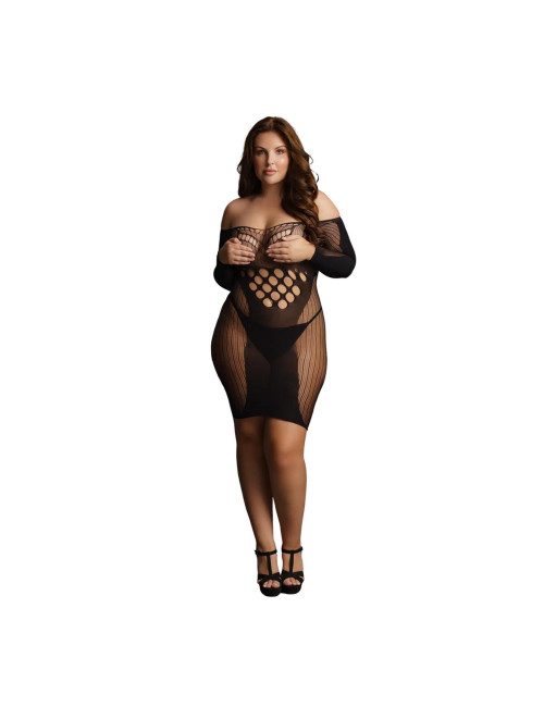 Le Désir Kontrastowa Siateczkowa Mini Sukienka Plus Size