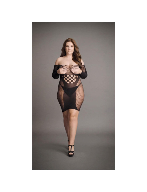 Le Désir Kontrastowa Siateczkowa Mini Sukienka Plus Size