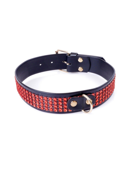 Fetish B-Series Obroża BDSM z Kryształami 3 cm Czerwona