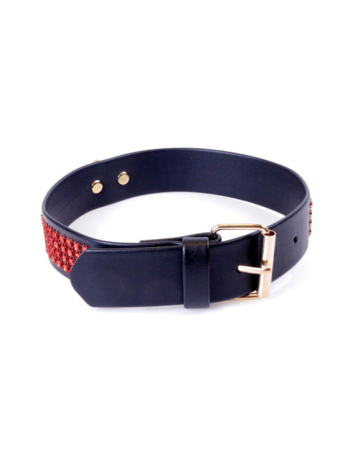 Fetish B-Series Obroża BDSM z Kryształami 3 cm Czerwona