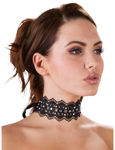 Embroidered Choker+Rhinestones