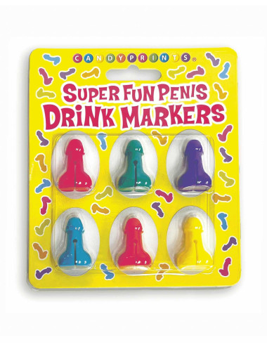 Śmieszne znaczniki do drinków: Super Fun Penis Silicone Drink Markers – Zestaw 6 szt.