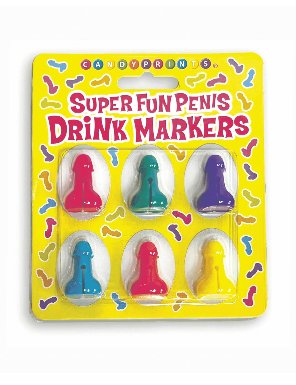 Śmieszne znaczniki do drinków: Super Fun Penis Silicone Drink Markers – Zestaw 6 szt.