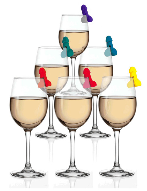 Śmieszne znaczniki do drinków: Super Fun Penis Silicone Drink Markers – Zestaw 6 szt.