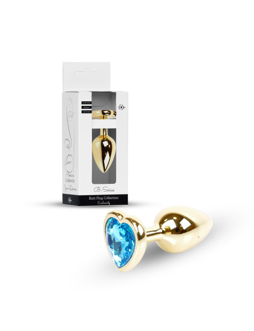 Plug-Jewellery Gold  Heart PLUG- Light Blue