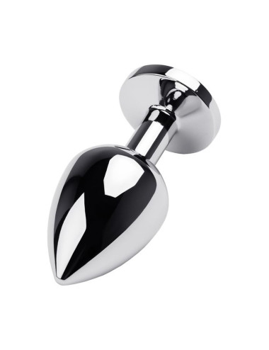 Silver anal plug with gem, red