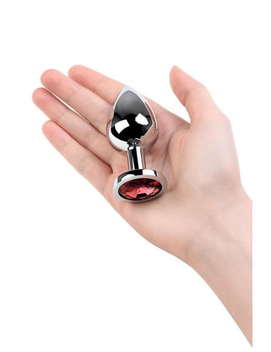 Silver anal plug with gem, red