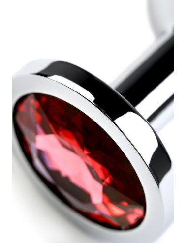 Silver anal plug with gem, red