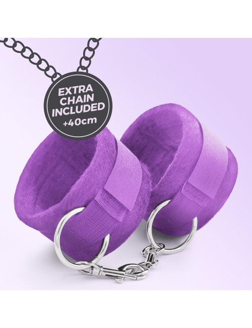TOUGH LOVE VELCRO HANDCUFFS WITH EXTRA 40CM CHAIN CRUSHIOUS PURPLE